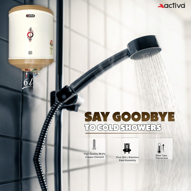 ACTIVA Instant 3 KVA 5 Star Rated Special Anti Rust Coated Tank Geyser with ABS TOP Bottom HD ISI Element Ivory 2 Years Warranty 6 ltr