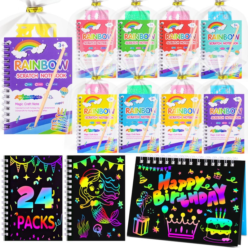 Elover Easter Basket Stuffers Party Favors for Kids 24 Pack Scratch Art Birthday Goodie Bag Stuffers Rainbow Scratch Notebook Classroom Prizes Bulk School Supplies Return Gifts for Girls Boys 312 Years Old - Image 3