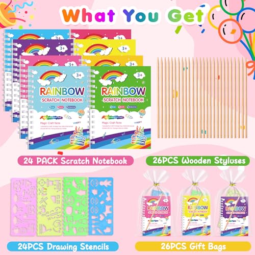 Elover Easter Basket Stuffers Party Favors for Kids 24 Pack Scratch Art Birthday Goodie Bag Stuffers Rainbow Scratch Notebook Classroom Prizes Bulk School Supplies Return Gifts for Girls Boys 312 Years Old - Image 5