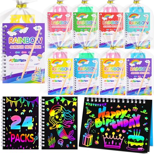 Elover Easter Basket Stuffers Party Favors for Kids 24 Pack Scratch Art Birthday Goodie Bag Stuffers Rainbow Scratch Notebook Classroom Prizes Bulk School Supplies Return Gifts for Girls Boys 312 Years Old - Image 1
