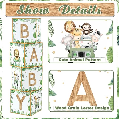 FengRise Baby Boxes for Baby Shower Decorations 4pcs Sage Green Woodland Animal Balloon Boxes for Boy GirlJungle Gender Reveal Birthday Party FavorsWild One Party Backdrop Decor Supplies - Image 5