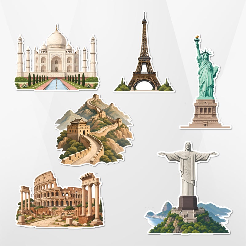 TodFod Country Tourist Places Fridge Magnet Set of 6 | Taj Mahal, Eiffel Tower, Statue of Liberty & More | Artistic World Landmark Travel Souvenirs | Geography & Wanderlust Decor | 7.62 cm (3 Inch) - Image 1