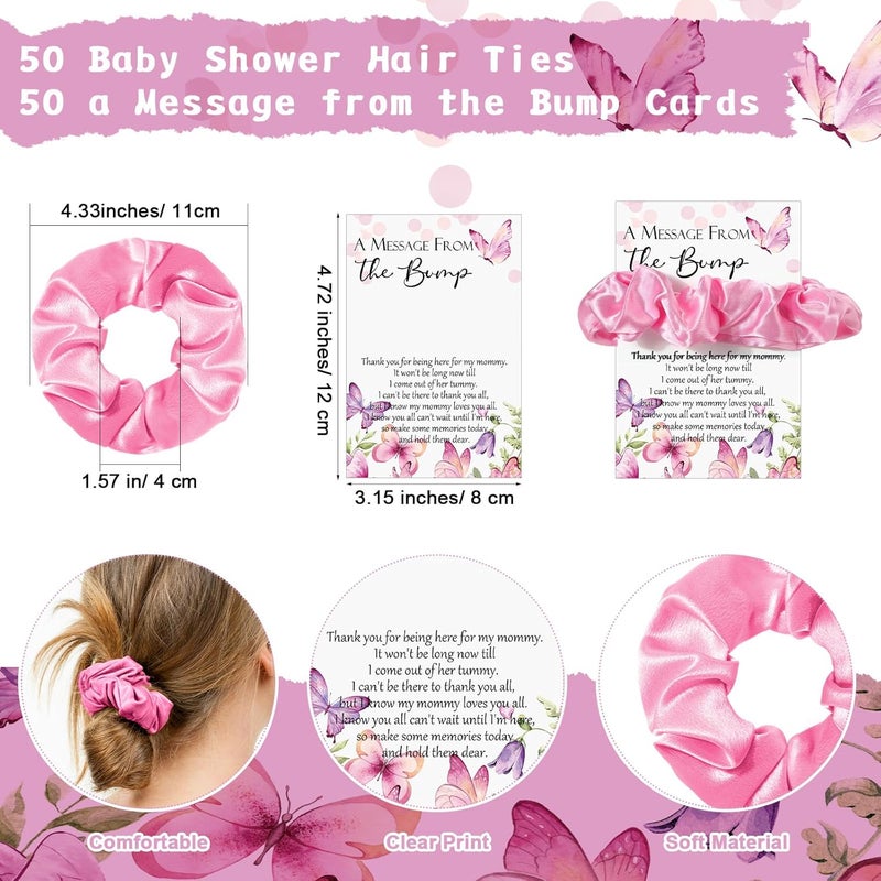 Yinkin 50 Sets Butterfly Baby Shower Favors for Girl Include Pink Hair Ties Pink Scrunchies Butterfly Thank You Cards a Message from the Bump Baby Shower Sign Souvenirs for Guests - Image 2