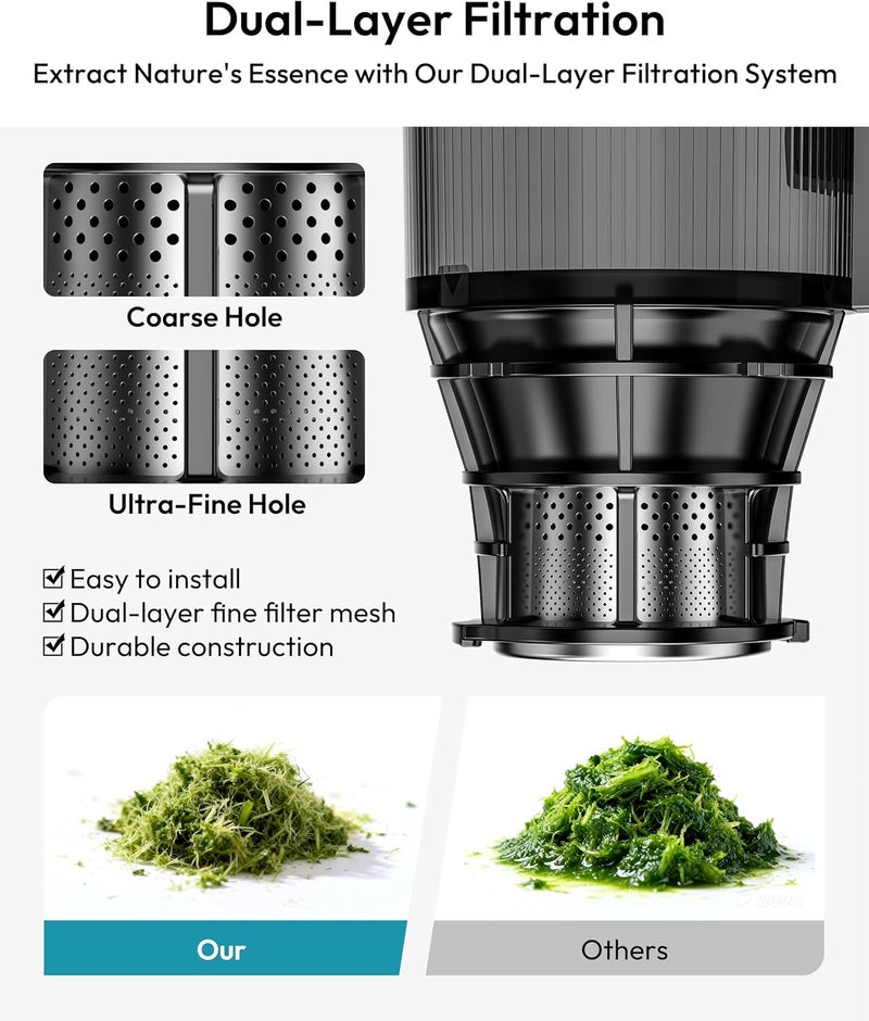 EUHOMY Cold Press Juicer Machines, 13cm Wide Feed Chute, Slow Masticating Juicer for Whole Vegetables and Fruits, 99.6% High Juice Yield, Easy to clean, Juicer Machines with BPA Free, Grey - Image 2