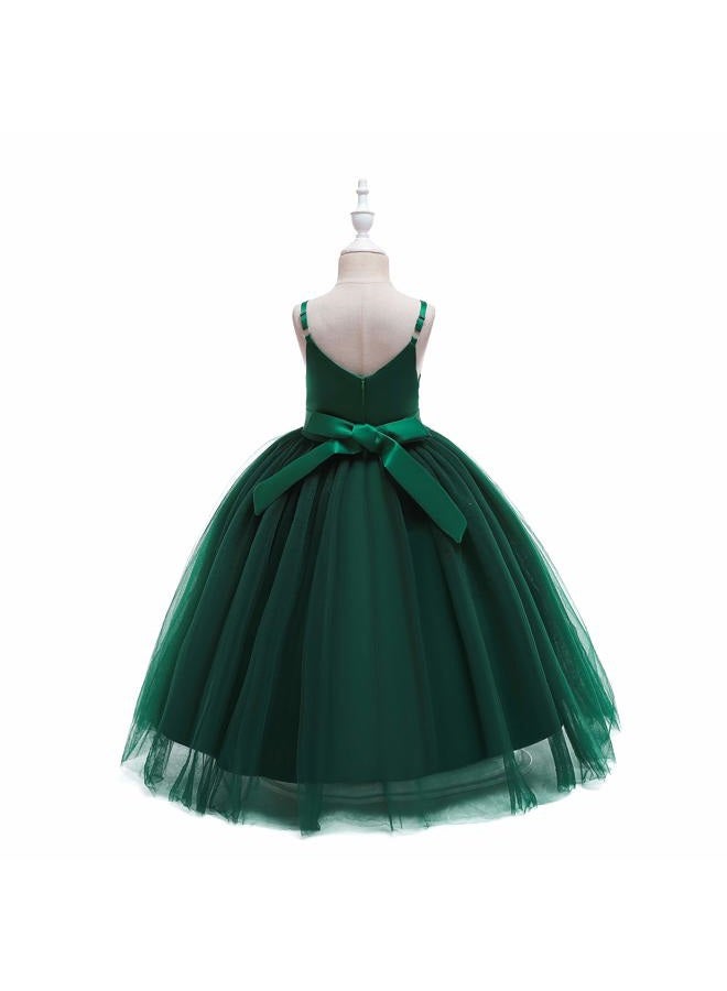 Glamulice Flower Girls Spaghetti Strap Tulle Dress Long A Line Wedding Pageant Dresses Princess Birthday Party Ball Gown, V-neck & Emerald Green, 10 Years - Image 5