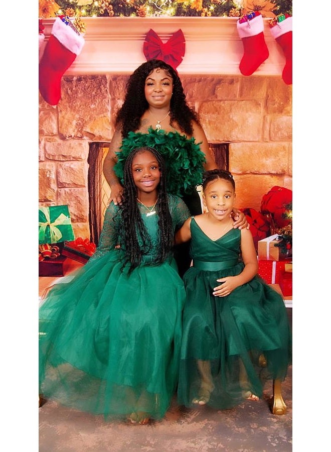 Glamulice Flower Girls Spaghetti Strap Tulle Dress Long A Line Wedding Pageant Dresses Princess Birthday Party Ball Gown, V-neck & Emerald Green, 10 Years - Image 3