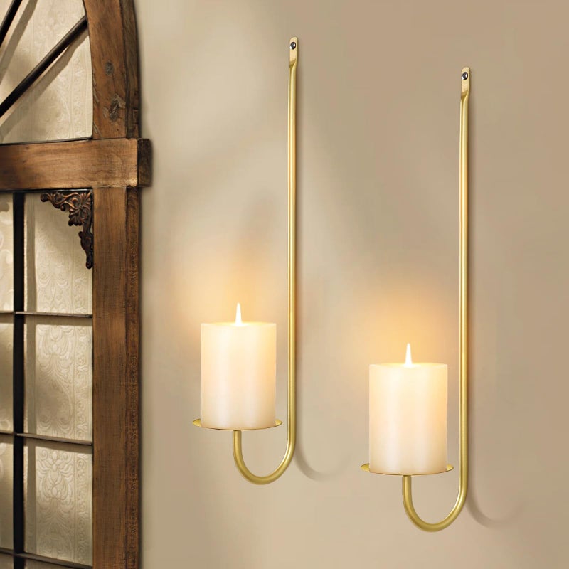 XAROO Gold Candle Sconces Set of 2, 13.2 Inch Taper & Pillar Wall Candle Holder, Wall Candle Sconces Set of Two, Decor for Entryway, Fireplace, Living Room, Gifts for Women Men - Image 5