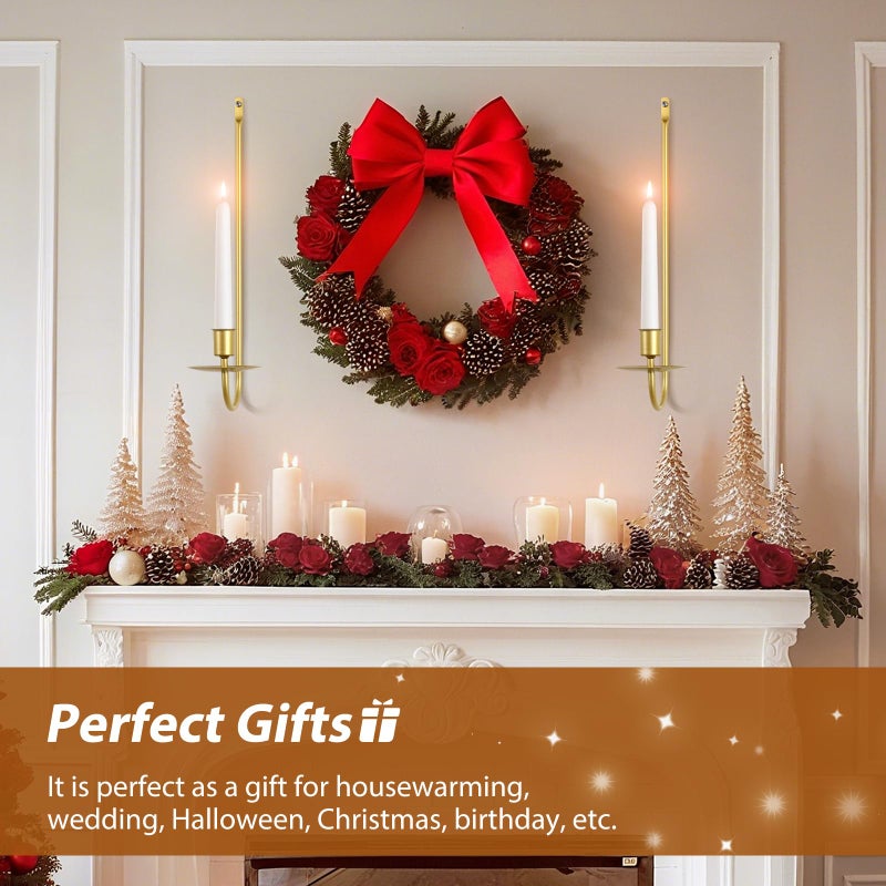 XAROO Gold Candle Sconces Set of 2, 13.2 Inch Taper & Pillar Wall Candle Holder, Wall Candle Sconces Set of Two, Decor for Entryway, Fireplace, Living Room, Gifts for Women Men - Image 3