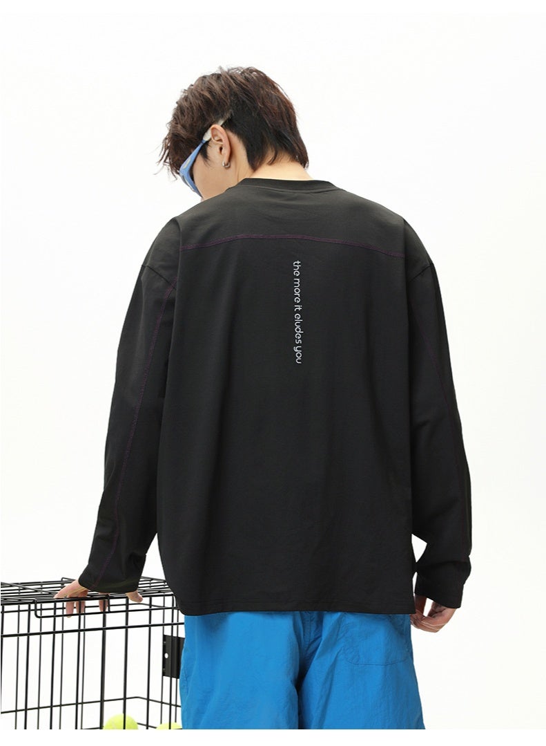 NIBEMINENT Men's Raglan Sleeve Performance Tee Breathable Moisture-Wicking Activewear  Contrast Stitch Loose Fit Long Sleeve - Image 3