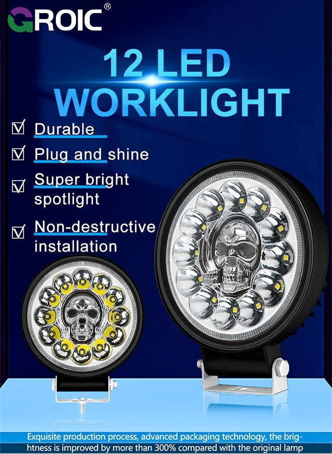 GROIC 2 Pcs 4'' Offroad LED Lights for Car Spot Off Road, 6000 LM Off-road Light  for Motorcycle Truck SUV Boat ATV Jeep Tractor Headlight 9-36V Driving Lights - Image 2