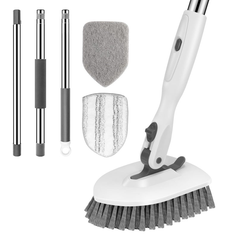 SetSail Floor Scrub Brush 3in1 Tile Tub Floor Scrubber with 52inch Adjustable Long Handle Shower Cleaner Brush and 3 Detachable Replacement Brush Heads for Cleaning Bathroom Tub Tile White Grey - Image 2