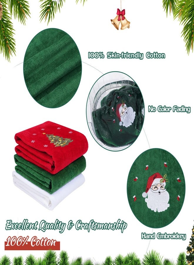 JUXINGDAZYF 3 Pcs Christmas Hand Towels for Bathroom, 100% Cotton Soft Absorbent Christmas Kitchen Towels, Embroidery Christmas Decorations Towel for Holiday, Kitchen, Gift (15 x 23 Inch) - Image 3
