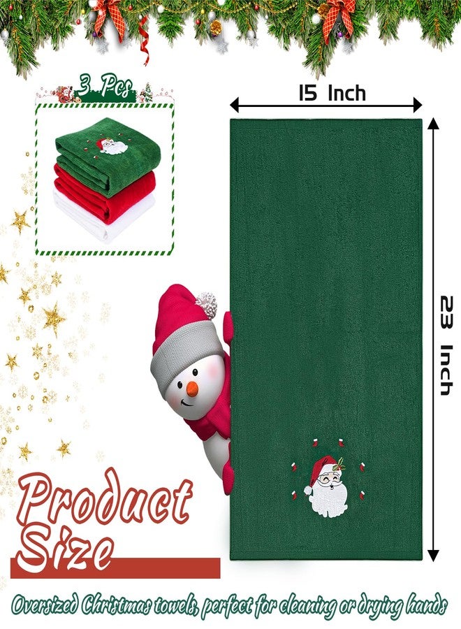 JUXINGDAZYF 3 Pcs Christmas Hand Towels for Bathroom, 100% Cotton Soft Absorbent Christmas Kitchen Towels, Embroidery Christmas Decorations Towel for Holiday, Kitchen, Gift (15 x 23 Inch) - Image 2