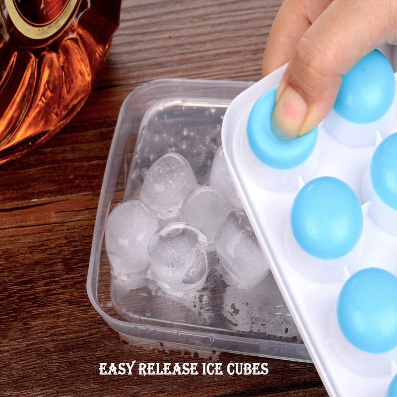 BKQPTL 2 PCS 21 Cavity Silicone Round Pop Up Ice Cube Mold Trays with Lid for Freezer with Easy Release Flexible Silicone Bottom Stackable Whiskey Bar Ice Cube Moulds Multicolor Pack of 4 - Image 3