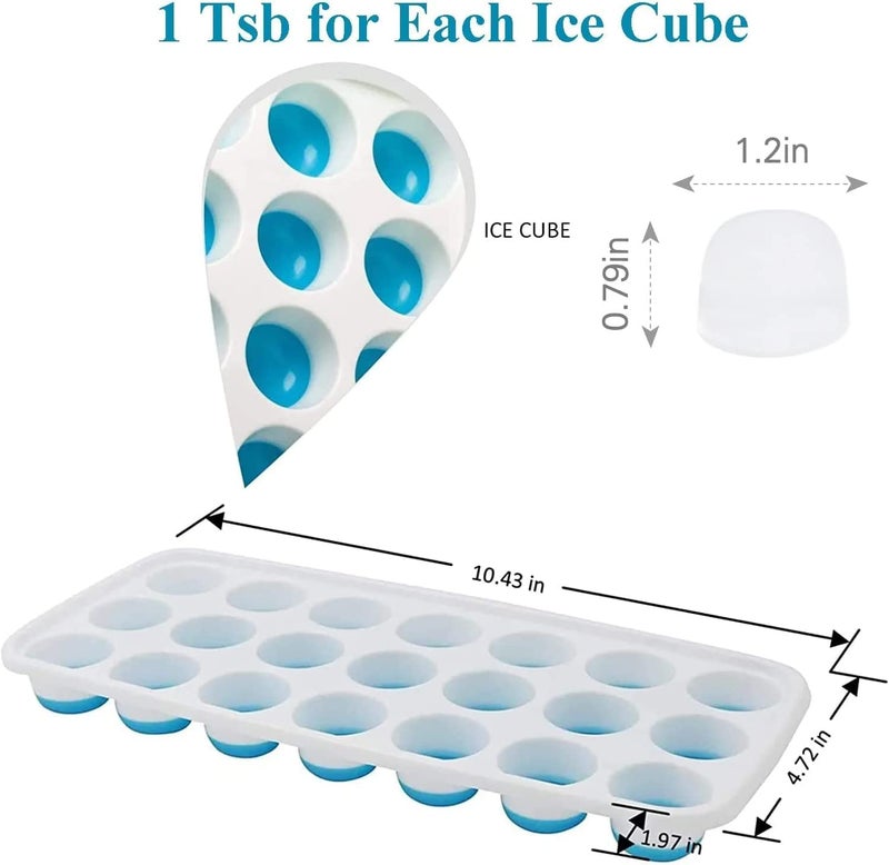 BKQPTL 2 PCS 21 Cavity Silicone Round Pop Up Ice Cube Mold Trays with Lid for Freezer with Easy Release Flexible Silicone Bottom Stackable Whiskey Bar Ice Cube Moulds Multicolor Pack of 4 - Image 2