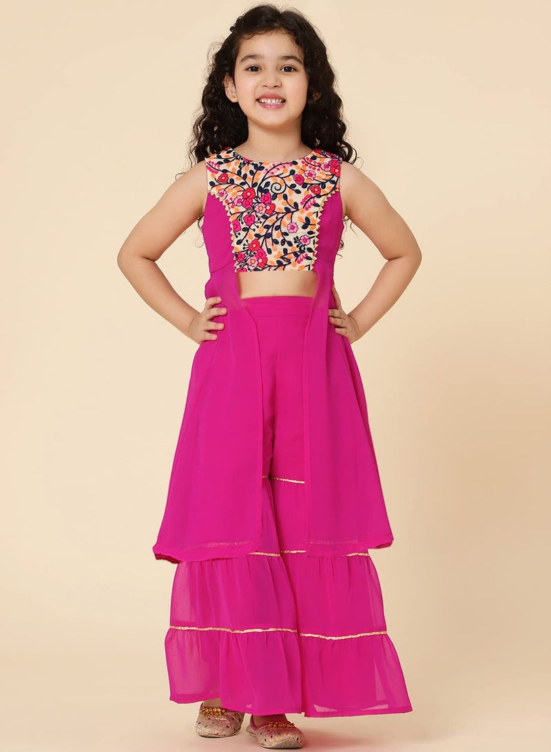 A.T.U.N. (ALL THINGS UBER NICE) A.T.U.N. Girls Embroidered Sharara Set_GSRR PLE KFG_13-14Y_Magenta-Multi - Image 2