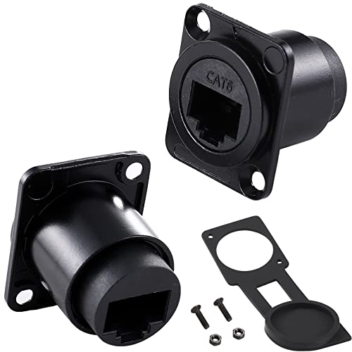 PENGLIN 2PCS RJ45 Panel Mount Coupler, Shielded D-Type RJ45 Connector, CAT6/CAT5E/CAT5 Female to Female LAN Network Bulkhead Pass Through Socket - Image 1