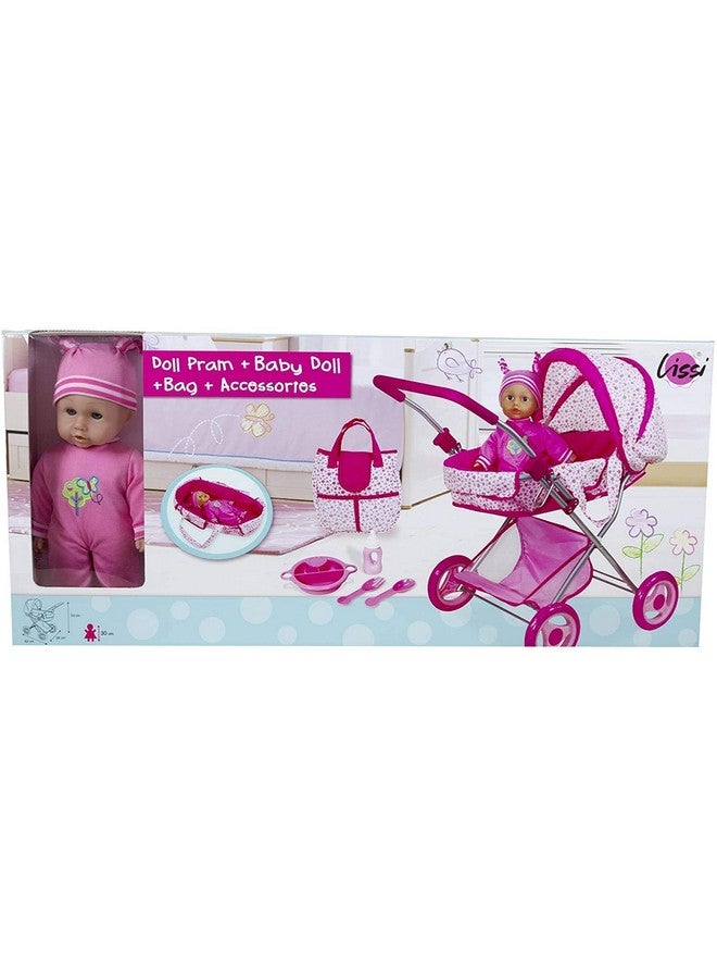 Lissi Deluxe Doll Pram With 13" Baby Doll Also Includes Diaper Bag & Accessories Nuturing And Role Play For Ages 4 And Up - Image 3