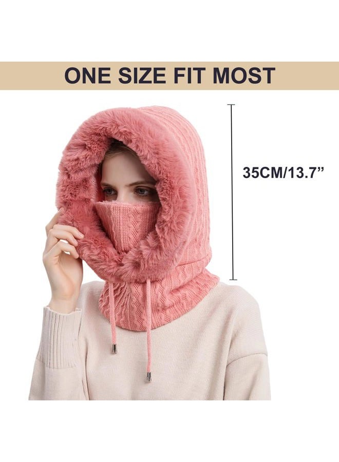 Huamulan Women Winter Beanie Hats One-Piece Fleece Lined Knit Balaclavas Mask Set Skull Neck Circle Scarf Ski Snow Hat Cap with Pompom, M9876-pihong, One size - Image 5