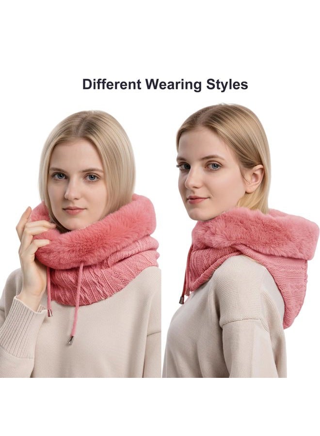Huamulan Women Winter Beanie Hats One-Piece Fleece Lined Knit Balaclavas Mask Set Skull Neck Circle Scarf Ski Snow Hat Cap with Pompom, M9876-pihong, One size - Image 4