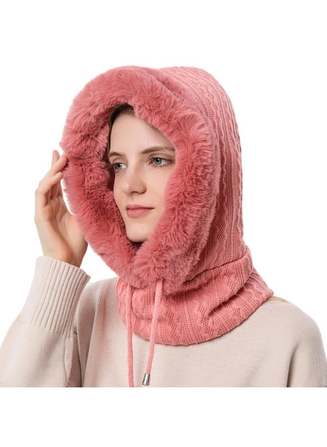 Huamulan Women Winter Beanie Hats One-Piece Fleece Lined Knit Balaclavas Mask Set Skull Neck Circle Scarf Ski Snow Hat Cap with Pompom, M9876-pihong, One size - Image 1