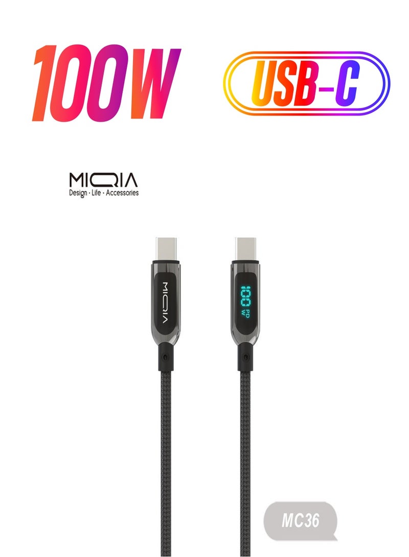 ميقيا كابل PD100W من النوع C إلى النوع C باللون الأسود - Image 1