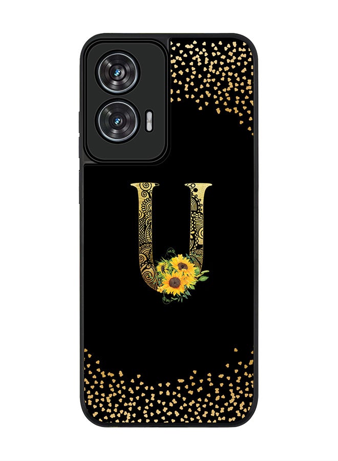Stylizedd For Motorola Edge 50 Fusion 5G Case,Slim fit Camera Protection, Shockproof Thin Phone cover  - Custom Floral Monogram - U ( Black ) - Image 1