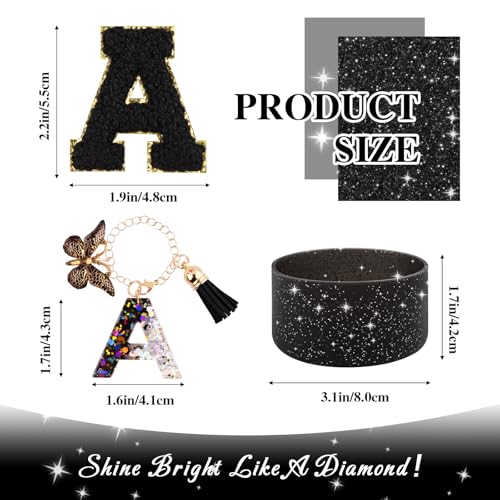 Lingdeer Black Cup Accessories Set for Stanley 30OZ & 40OZ Tumbler with Handle, Letter Charms, Bow & Diamond Straw Covers, Glitter Silicone Boot, Personalized Sticker for Stanley Cup Accessories (A) - Image 2