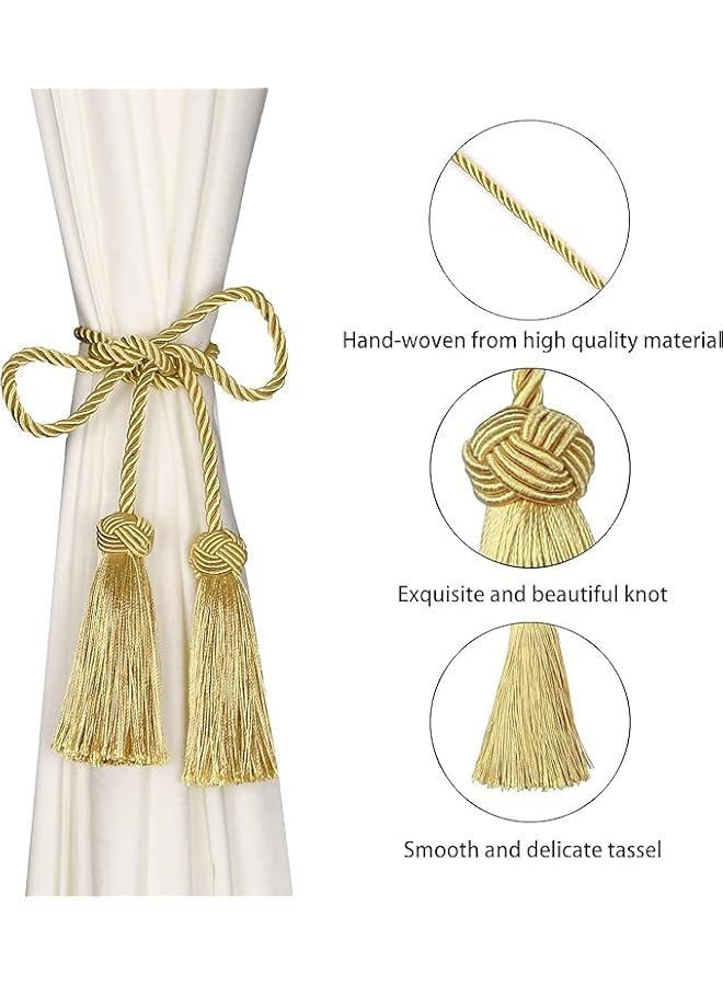 The Bros ‎ 4Pack Curtain Handmade Tiebacks Decorative Curtain Holdbacks with Tassel,curtain Hand-Woven rope tiebacks Suitable for curtains of different thickness (Gold) - Image 2
