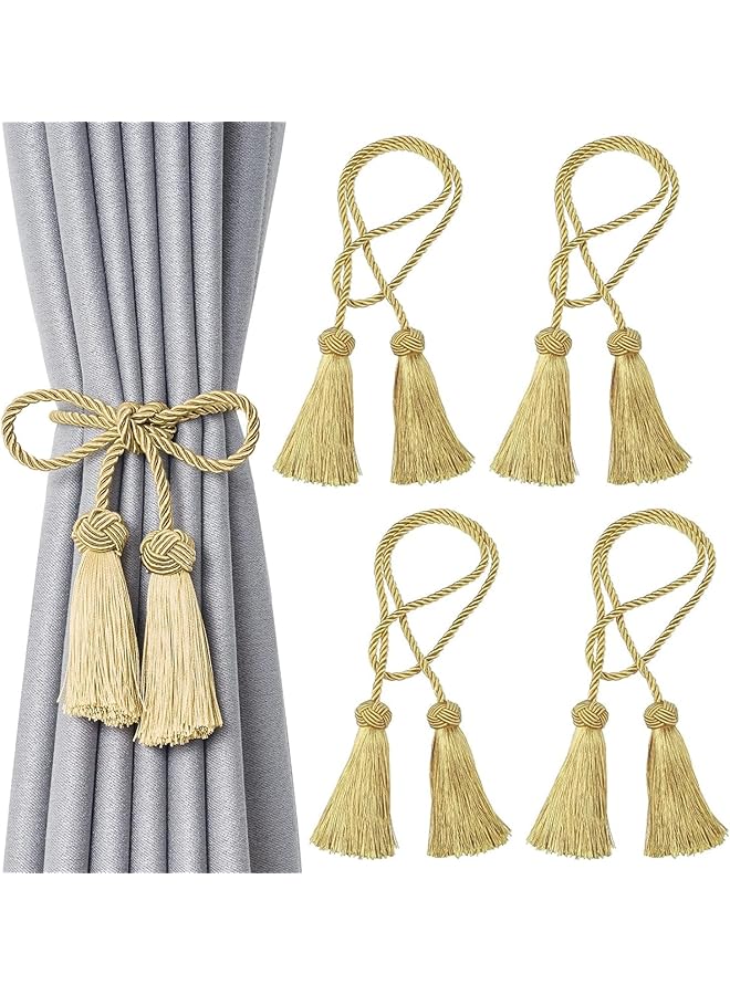 The Bros ‎ 4Pack Curtain Handmade Tiebacks Decorative Curtain Holdbacks with Tassel,curtain Hand-Woven rope tiebacks Suitable for curtains of different thickness (Gold) - Image 1