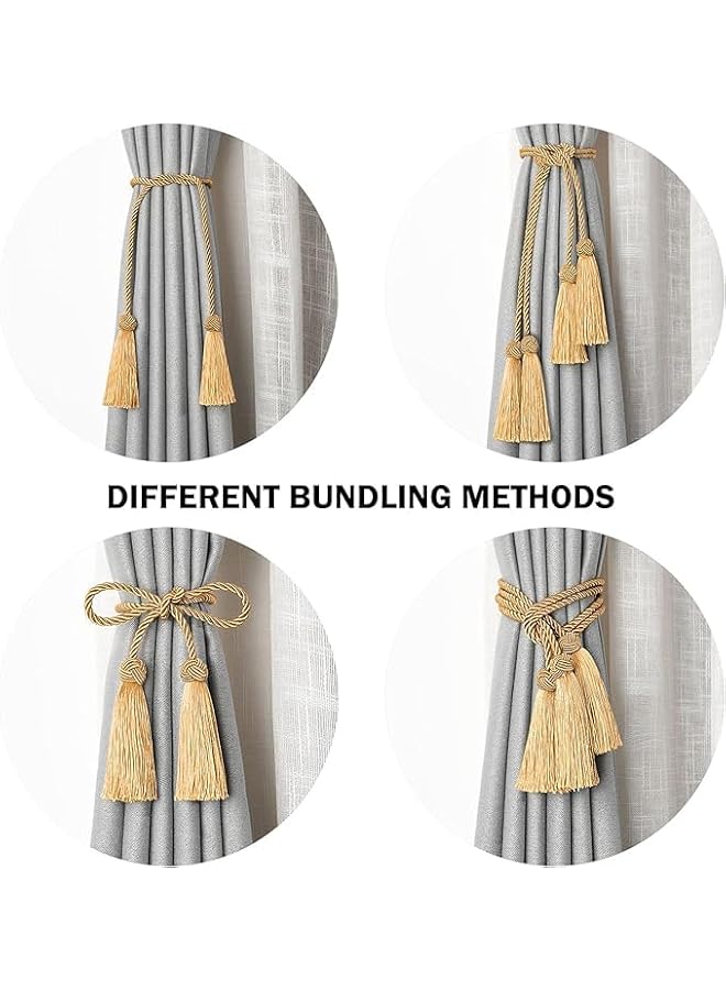 The Bros ‎ 4Pack Curtain Handmade Tiebacks Decorative Curtain Holdbacks with Tassel,curtain Hand-Woven rope tiebacks Suitable for curtains of different thickness (Gold) - Image 4