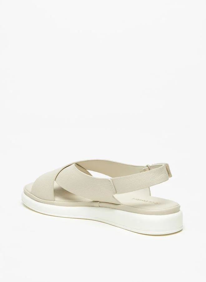 Le Confort Women's Solid Cross Strap Sandals with Hook and Loop Closure