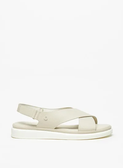لو كونفورت Women's Solid Cross Strap Sandals with Hook and Loop Closure