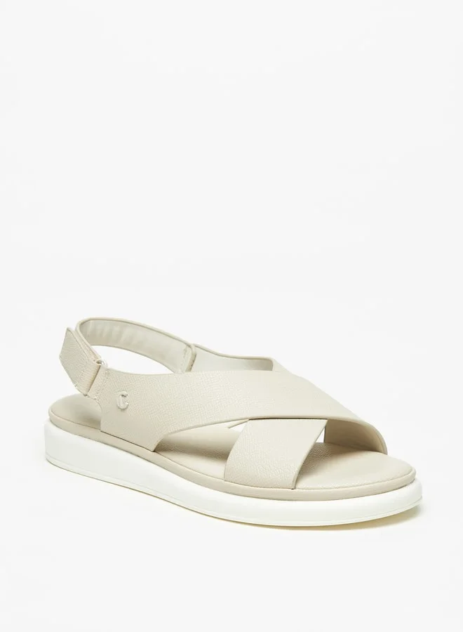 Le Confort Women's Solid Cross Strap Sandals with Hook and Loop Closure