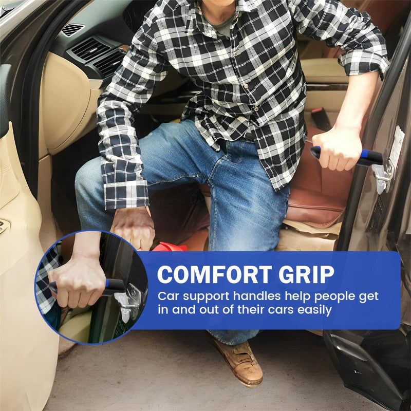 Car Door Assist Handle: 2pcs Blue 400 Lbs Load Capacity - 3-In-1 Design With Non Slip Grip Car Window Breaker Seat Belt Cutter for Elderly Emergency Car Use - Image 4