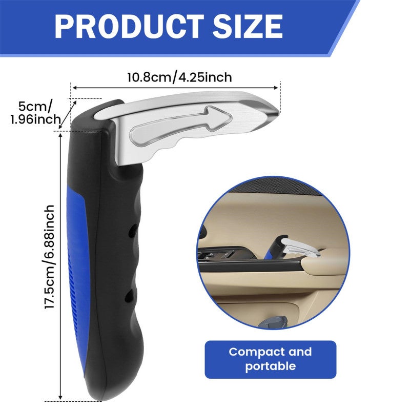 Car Door Assist Handle: 2pcs Blue 400 Lbs Load Capacity - 3-In-1 Design With Non Slip Grip Car Window Breaker Seat Belt Cutter for Elderly Emergency Car Use - Image 3