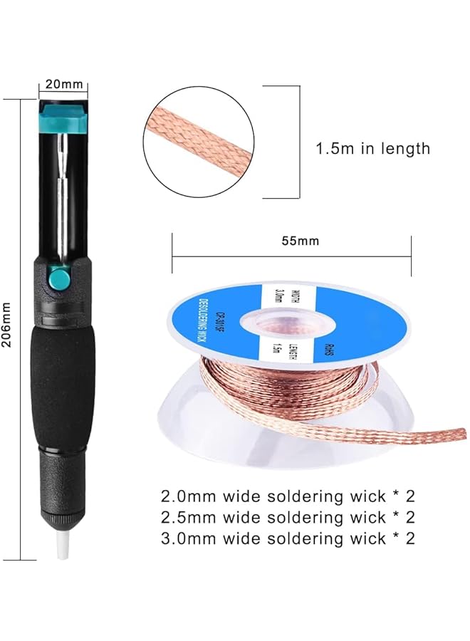 erorex 7 Pieces Solder Sucker Desoldering Wick Kit Including 1 Pcdesoldering Sucker And 6 Pcs Solder Braid Wick 2.0Mm 2.5Mm 3.0Mm Width 1.5M Length With Flux Desoldering Vacuum Pump Solder Removal Tool - Image 4