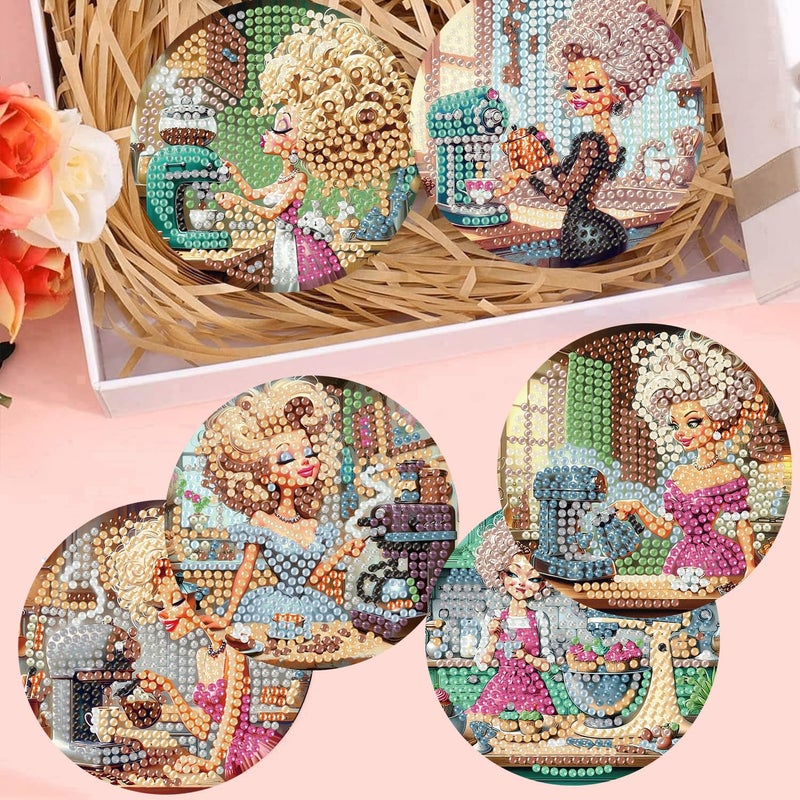 mrpwnle 8 Pack Diamond Art Coasters Kits, Coffee Diamond Painting Coasters Kit Set with Holder Cork Pads, DIY Coffee Diamonds Art Non Slip Coaster Crafts Kits for Adults Beginners Gifts - Image 4