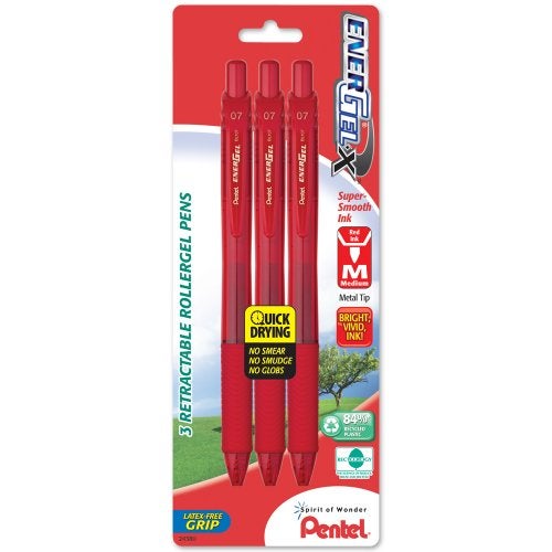 Pentel EnerGel-X Retractable Liquid Gel Pen, 0.7mm, Medium Line, Metal Tip, Red Ink, 3 Pack (BL107BP3B) - Image 5