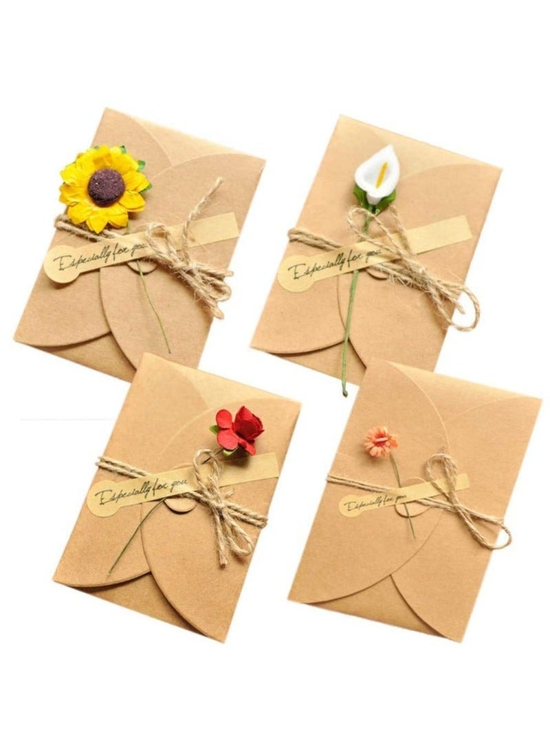 Generic 4 Pack Flower Pattern Thank You Card Handmade Invitation Greeting Card Wish Card for Wedding Birthday Festival  - Image 1