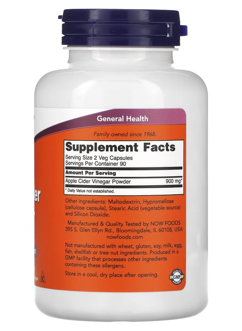 Now Foods Apple Cider Vinegar 450 Mg 180 Veg Capsules - Image 2