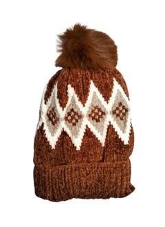 Brown Knit Ice Cap With Pompom