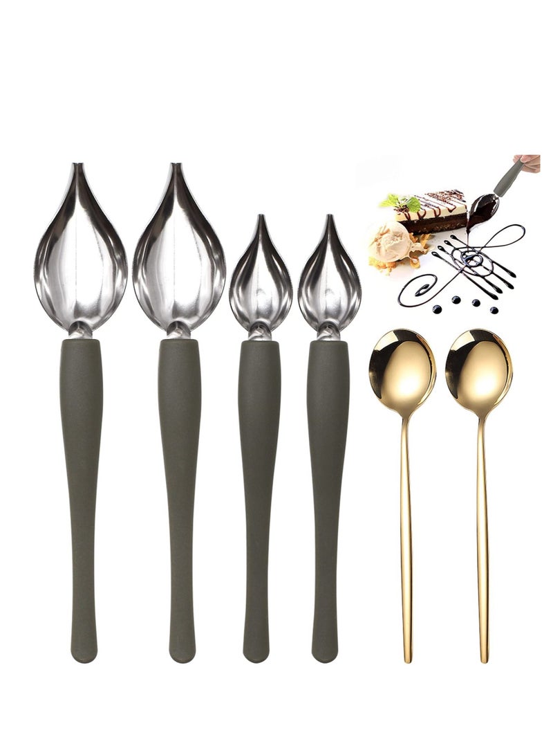 KASTWAVE 6 Pieces Drawing Decorating Spoon Set,Plated Decorating Pencil Spoon Saucier Drizzle for Decorating, Drizzling, and Drawing on Plates, Cakes - Image 1