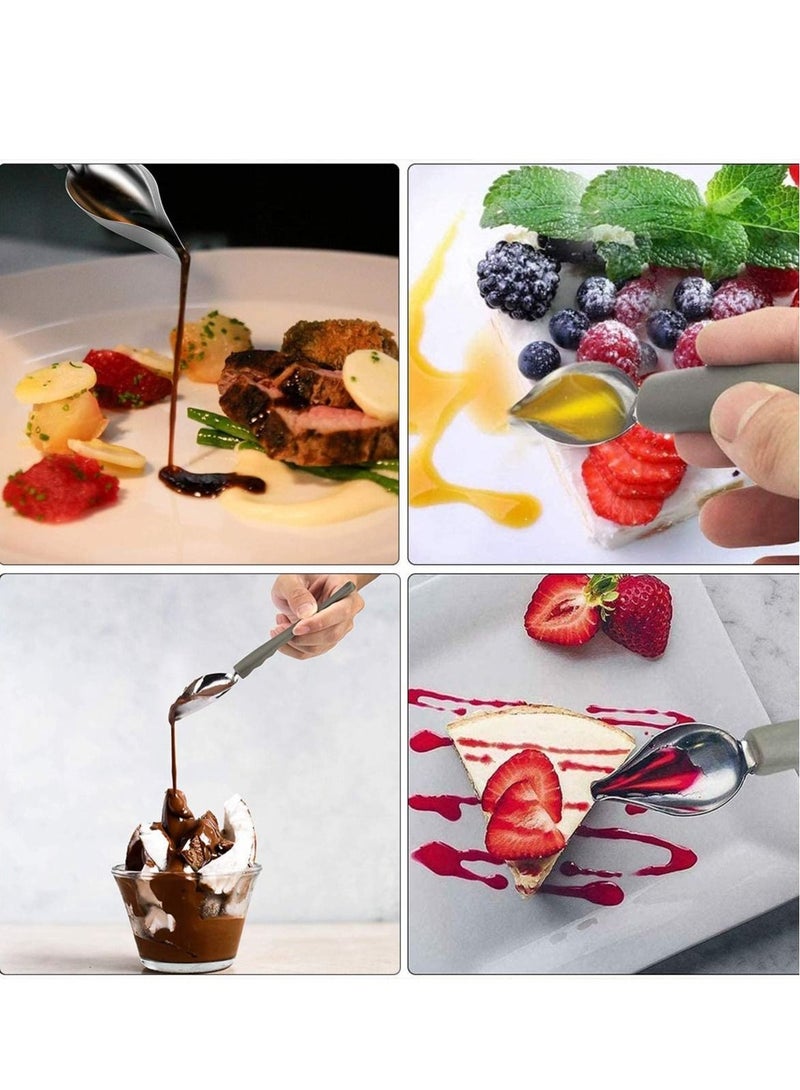 KASTWAVE 6 Pieces Drawing Decorating Spoon Set,Plated Decorating Pencil Spoon Saucier Drizzle for Decorating, Drizzling, and Drawing on Plates, Cakes - Image 4