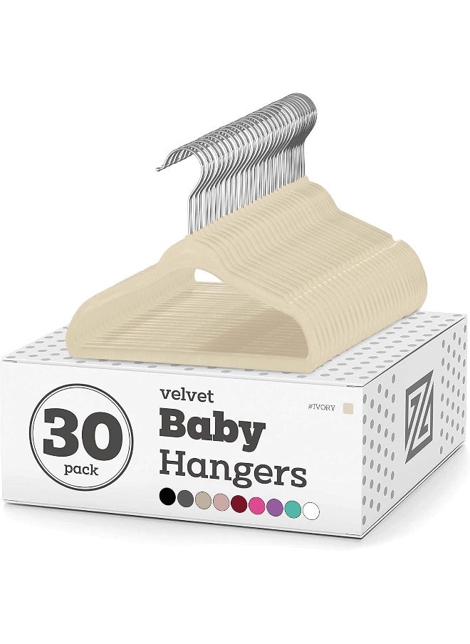 ZOBER Baby Velvet Coat Hangers - 27.9 Cm Nursery Clothes For Babies 0 To 48 Months Non Slip Toddler Hangers, 360 Chrome Swivel Hook- 30 Pack  - Image 5