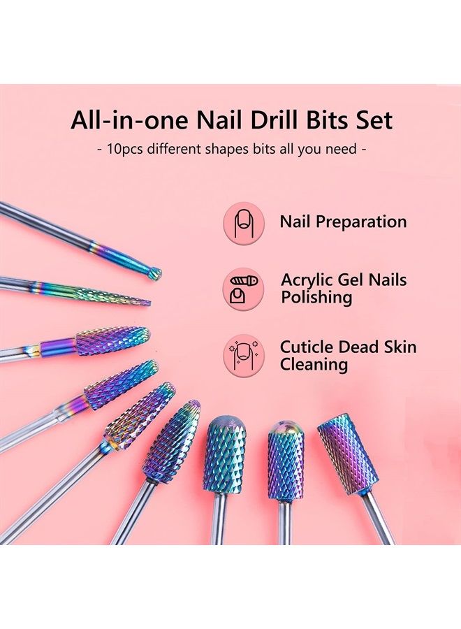MelodySusie Nail Drill Bits Set, 10pcs Tungsten Carbide Nail Bits for Nail Drill E-file, 3/32 inch Bits Manicure Pedicure Remover Tools for Acrylic Gel Nails, Salon Home Nail Care Supplies, Colorful - Image 2