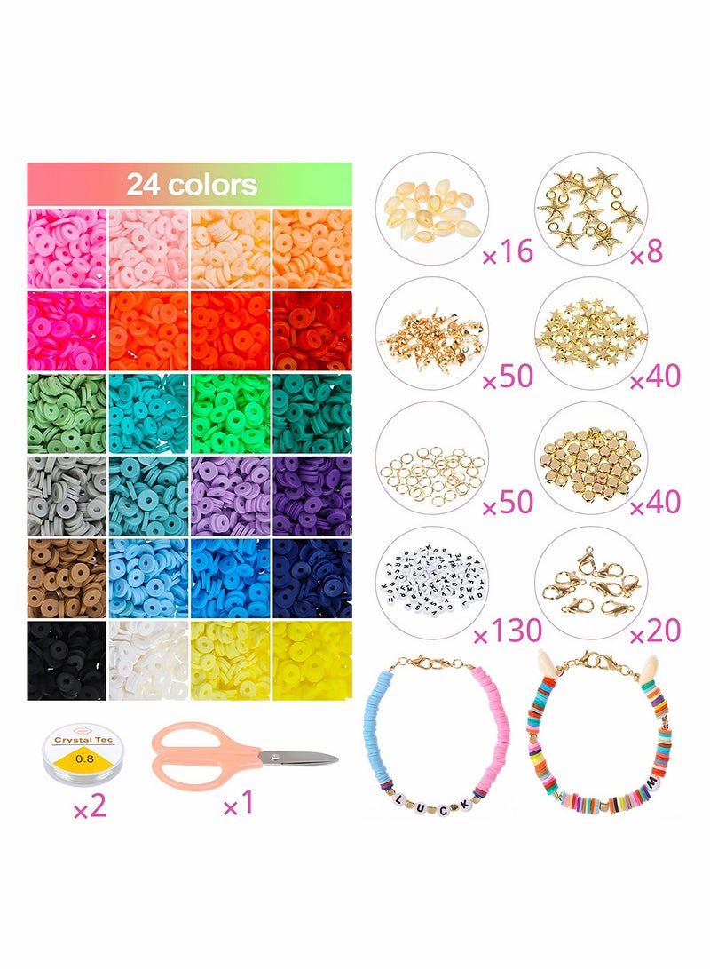 5800 Pcs 6mm 24 Color Polymer Flat Disc Beads for DIY Jewelry, Bracelets & Necklaces - Perfect for Crafting!
