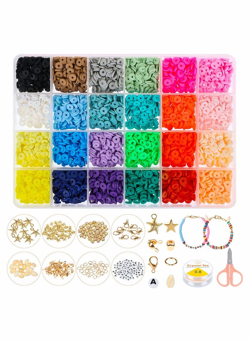 5800 Pcs 6mm 24 Color Polymer Flat Disc Beads for DIY Jewelry, Bracelets & Necklaces - Perfect for Crafting!