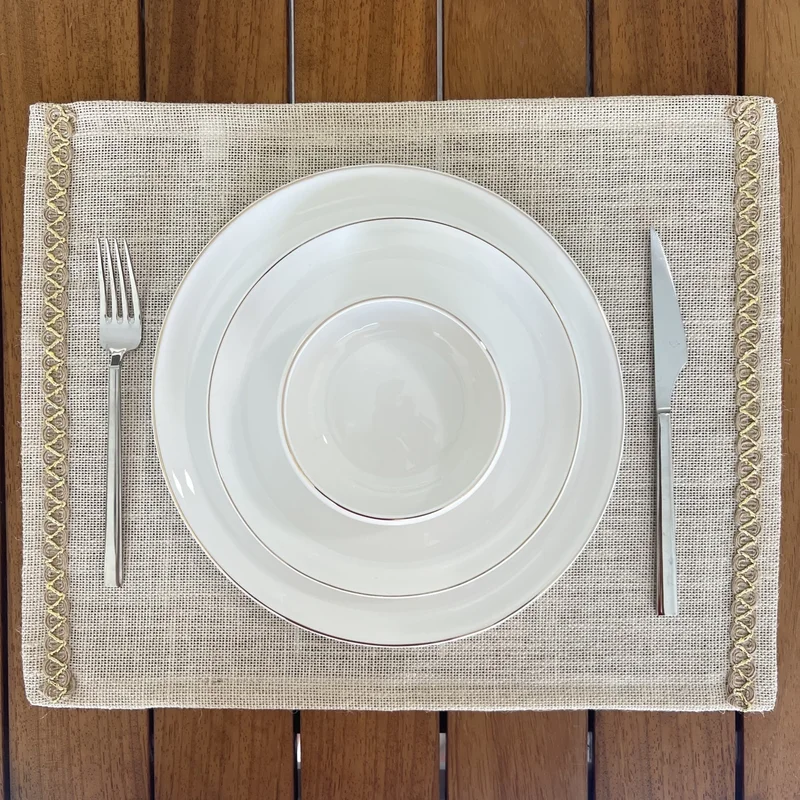 Desenİzmir PatternIzmir Placemat Jute Straw White Stripe 6 Pieces