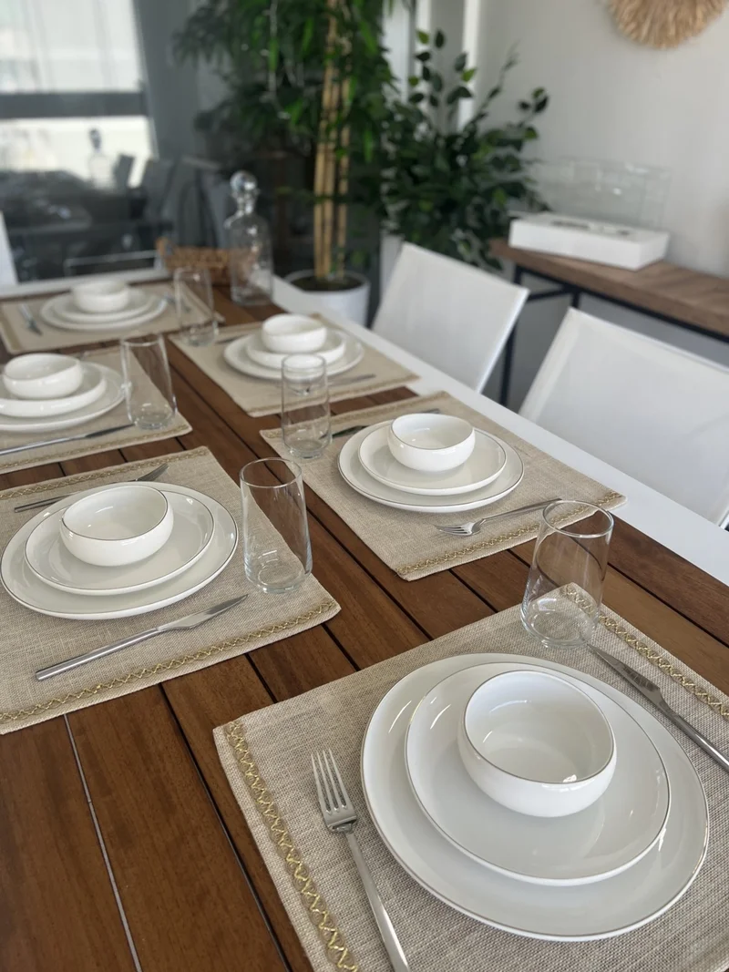 Desenİzmir PatternIzmir Placemat Jute Straw White Stripe 6 Pieces